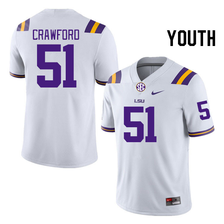 Youth #51 Thomas Crawford LSU Tigers College Football Jerseys Stitched-White